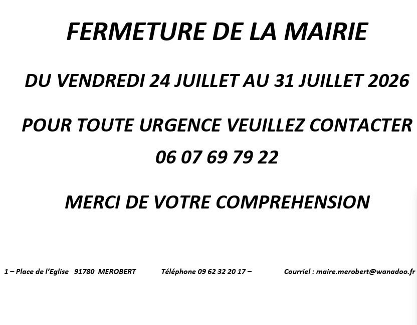 [INFO MAIRIE] Fermeture mairie du 24 au 31 juillet 2026