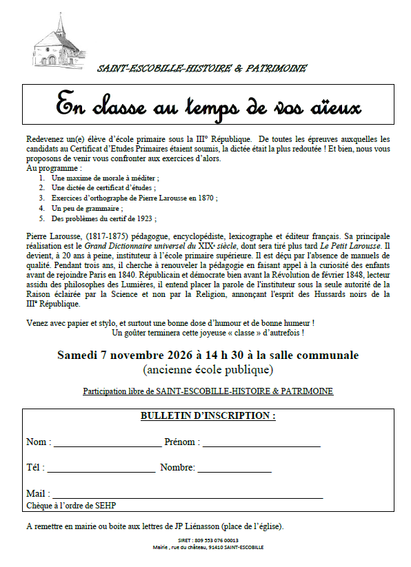 En classe au temps de vos aïeux par Saint-Escobille Histoire et Patrimoine